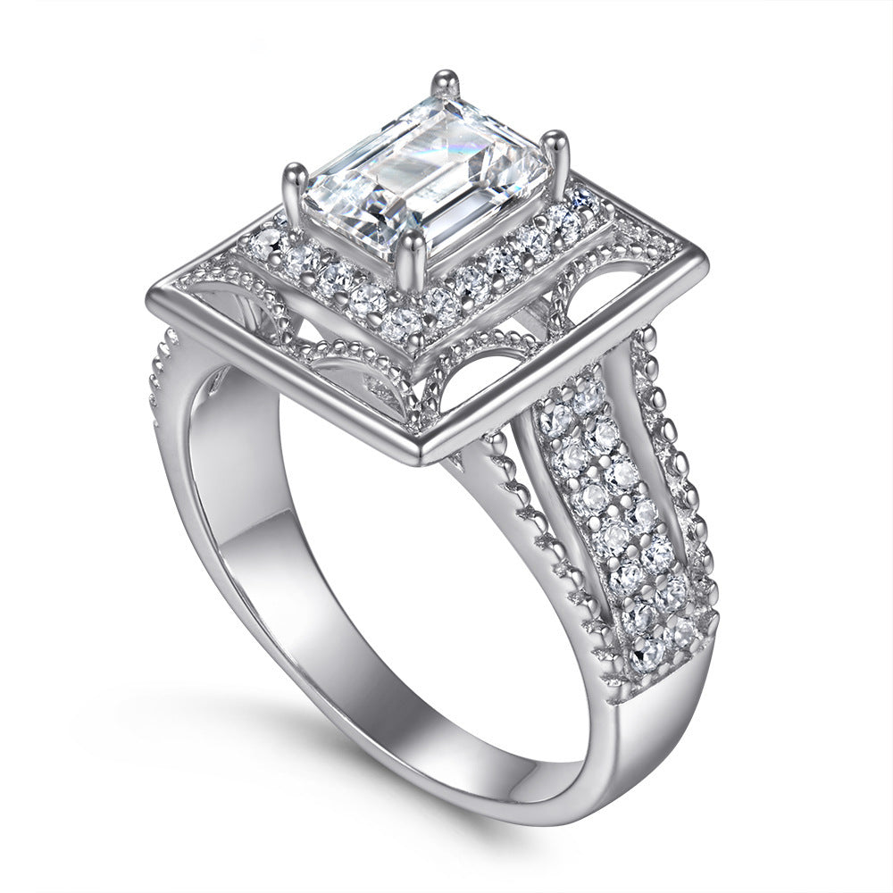 Sterling Silver Ring Female Square Simulation Diamond