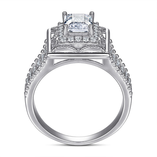 Sterling Silver Ring Female Square Simulation Diamond