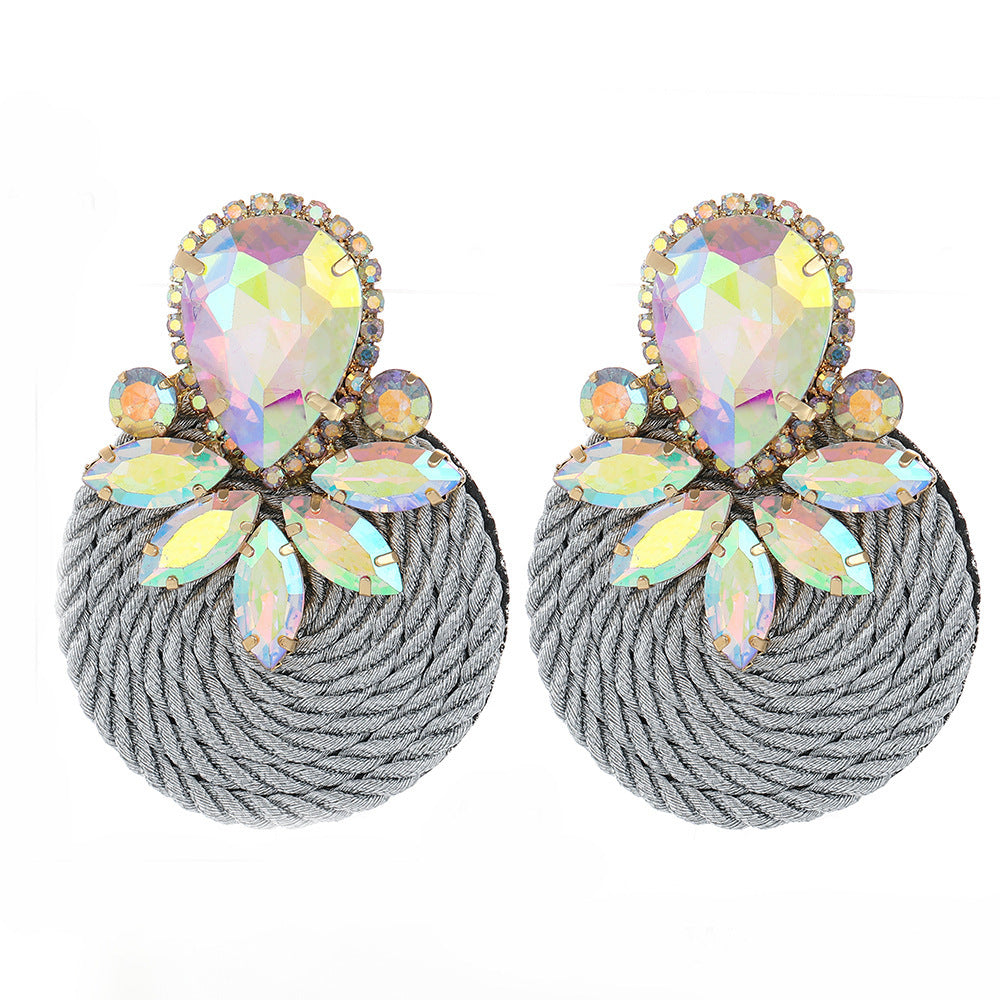 Exaggerated Retro Inlaid Rope Round Discs Creative Simple Earrings