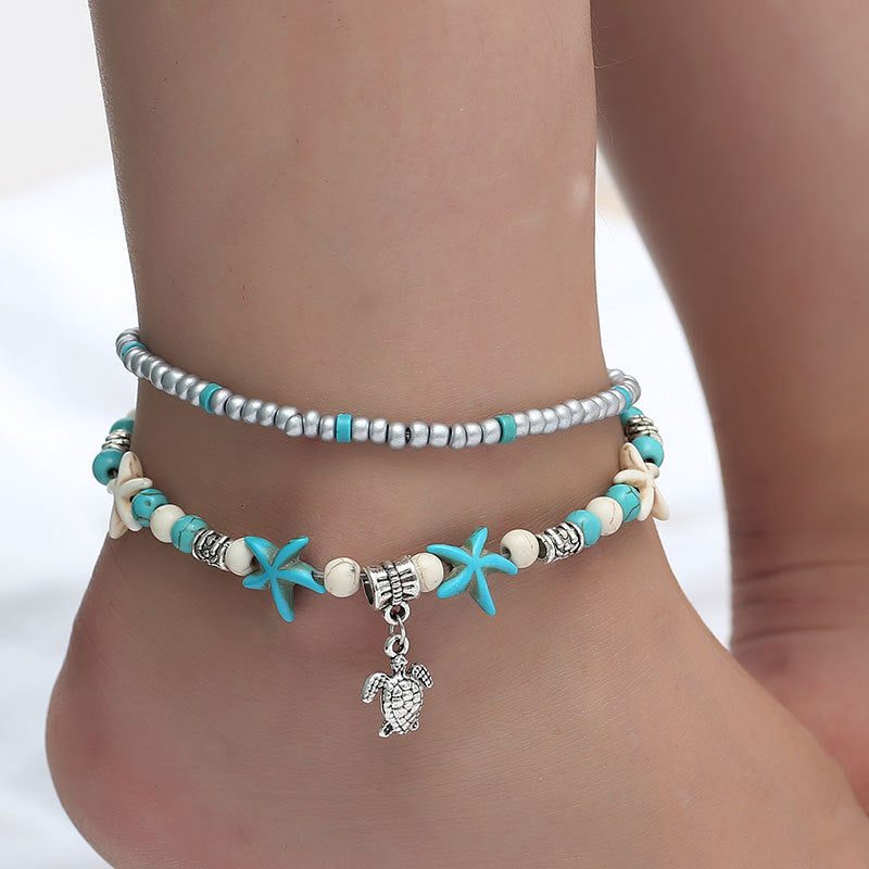 Elephant Yoga Turquoise Beaded Anklet