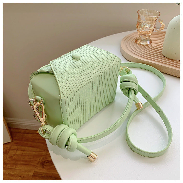 Net Red Square Box Bag New Vertical Stripe Embroidery Thread