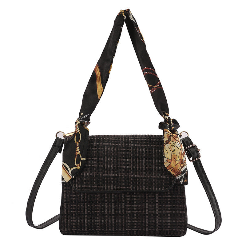 Ladies Summer New Fashion Plaid Silk Scarf Portable Shoulder Bag