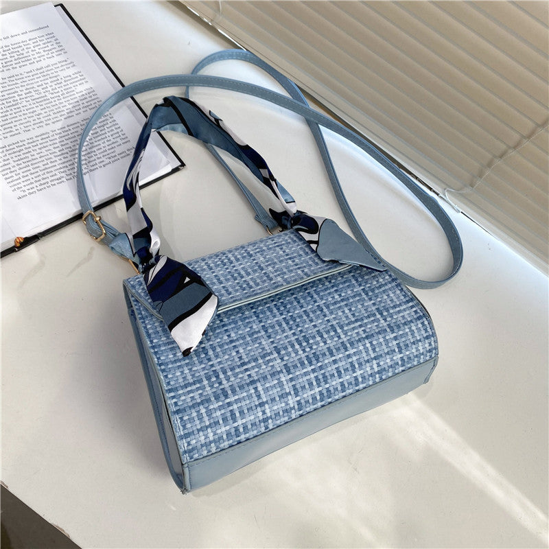 Ladies Summer New Fashion Plaid Silk Scarf Portable Shoulder Bag