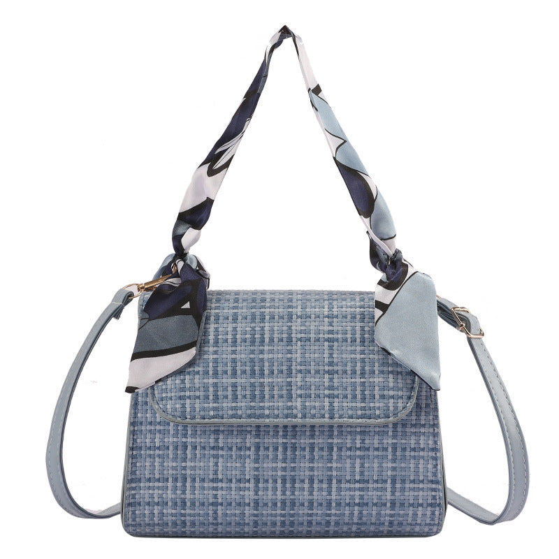 Ladies Summer New Fashion Plaid Silk Scarf Portable Shoulder Bag