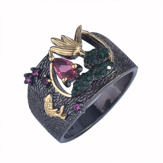 Two-tone Bird Ring Black Gun Color Vintage Diamond Ring