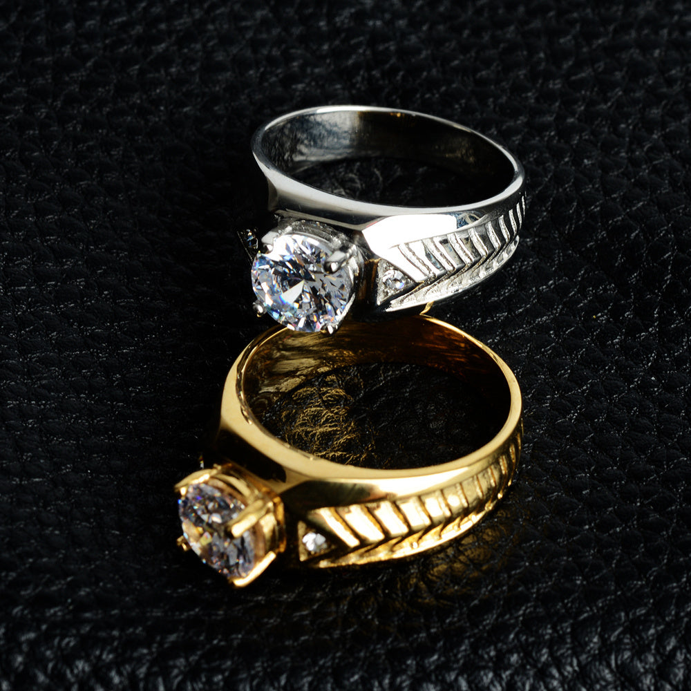 Twill Inlaid Zircon Titanium Steel Ring Stainless Steel Jewelry