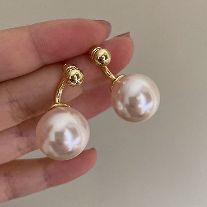 Silver Needle Round Pearl Earrings French Entry Lux High Sense