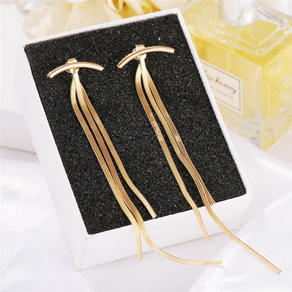 Korean Fashion Diamond Pearl Butterfly Earrings Long Tassel