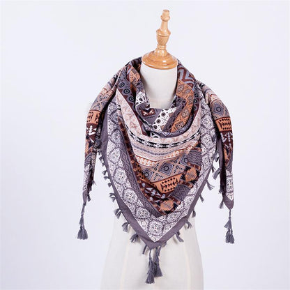 Ethnic Style Fringed Jacquard Square Scarf