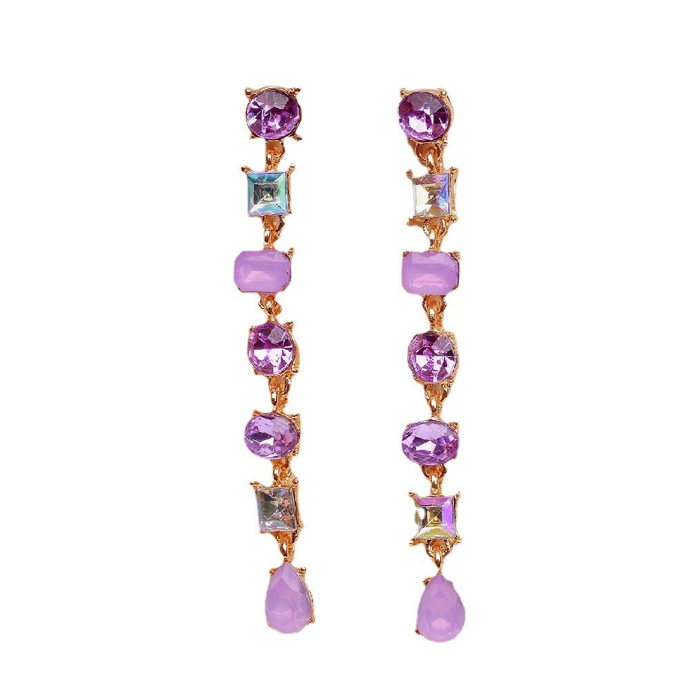 Multicolor Crystal Earrings Long Tassel