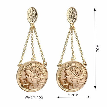 Portrait Coin Earrings European And American Fashion Retro Style