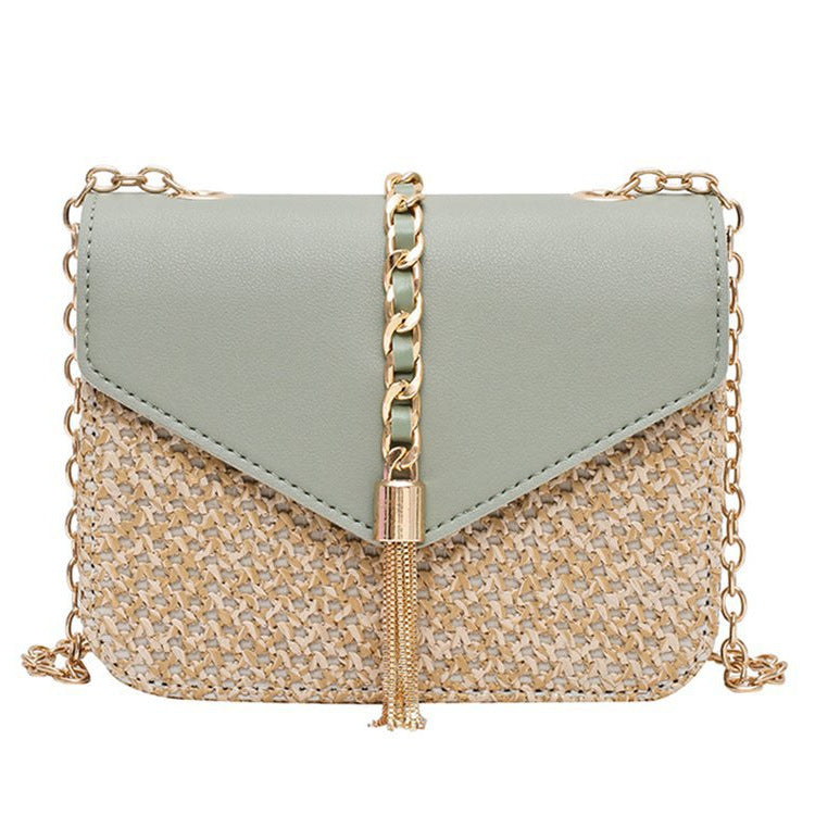 Women's Simple Chain Woven Tassel Shoulder Bag