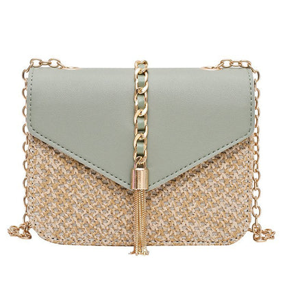 Women's Simple Chain Woven Tassel Shoulder Bag