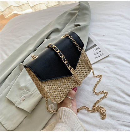 Women's Simple Chain Woven Tassel Shoulder Bag