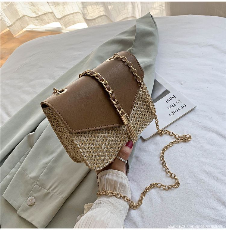 Women's Simple Chain Woven Tassel Shoulder Bag