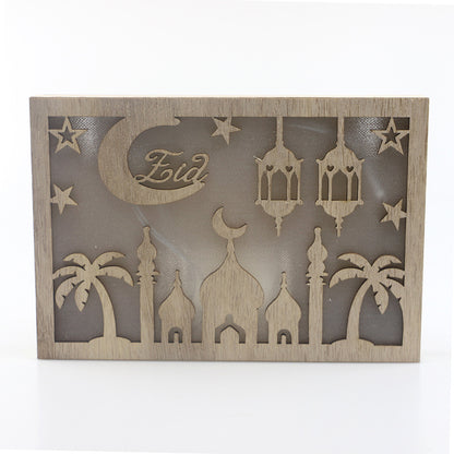 Wooden Eid Mubarak Ramadan Gulbang Square Decoration Crafts