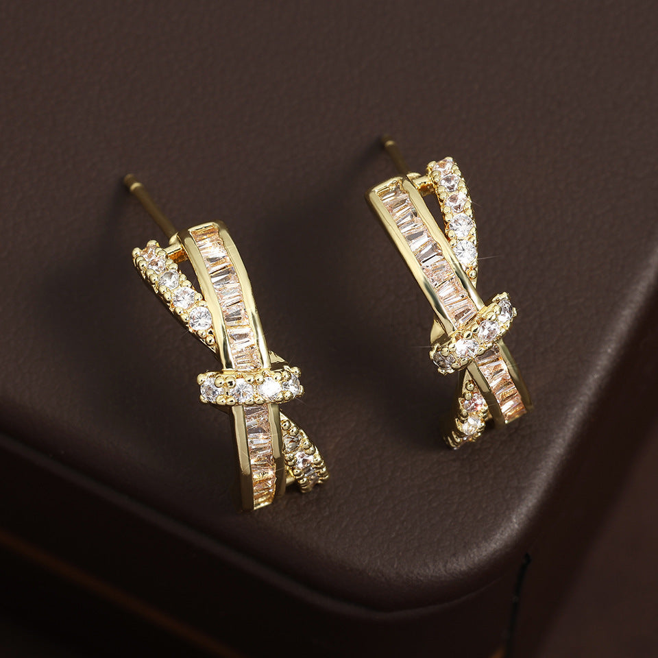 Cross Fine Zircon-embedded Earrings Women's Simple