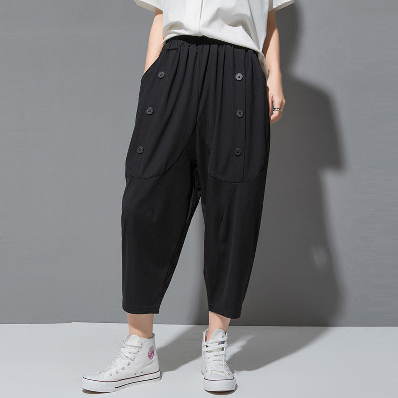 Lun Trousers Women Elastic Waist Loose Large Size