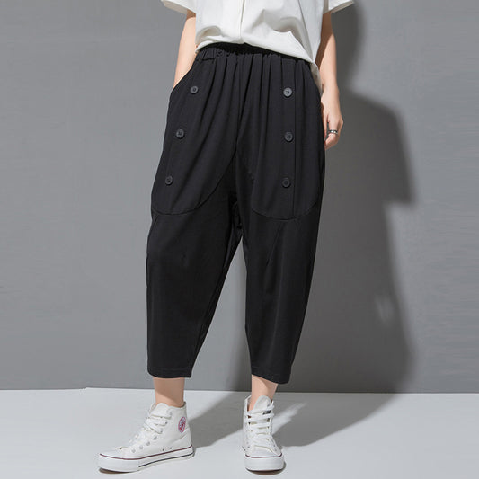 Lun Trousers Women Elastic Waist Loose Large Size