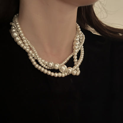 French Retro Multi-layer Pearl Necklace Light Luxury High Sense Special-interest Design