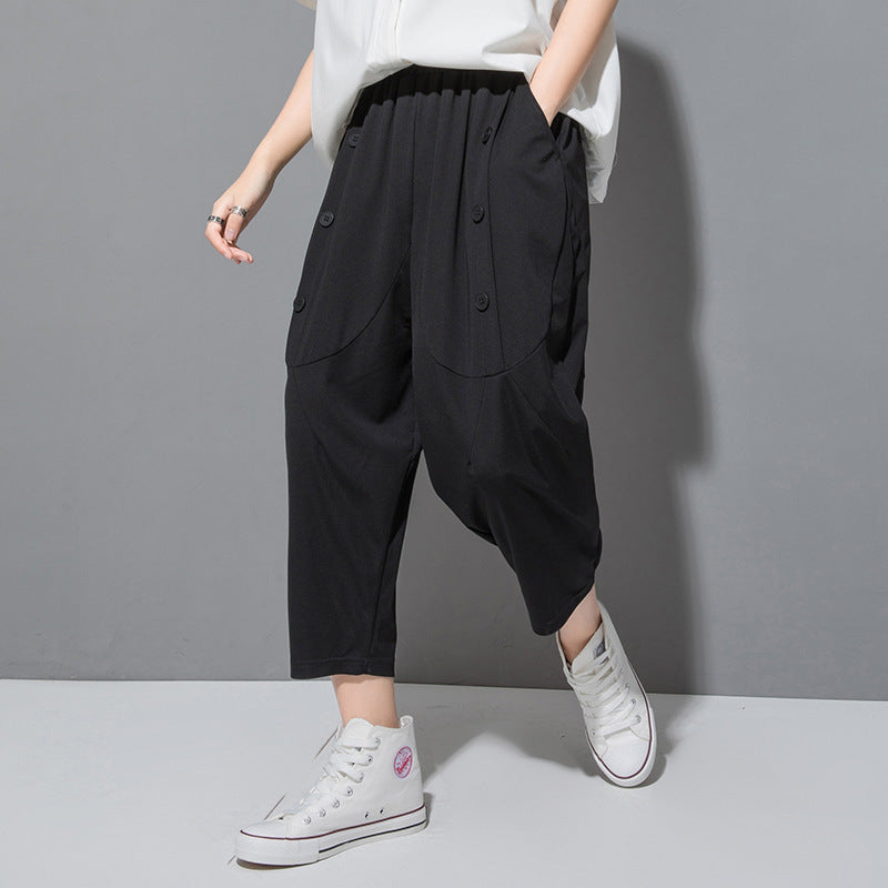 Lun Trousers Women Elastic Waist Loose Large Size