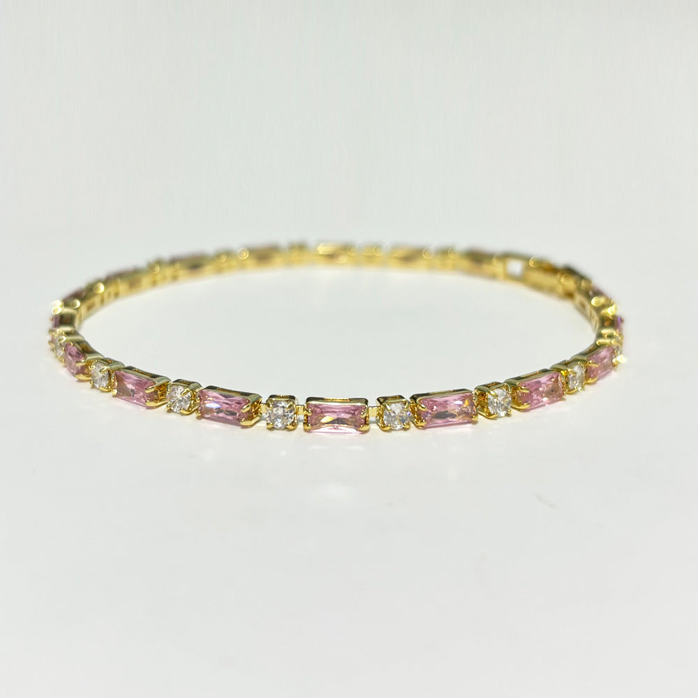 European And American Special-interest Design Pink White Color Zircon Bracelet Female Ins Fashion Simple