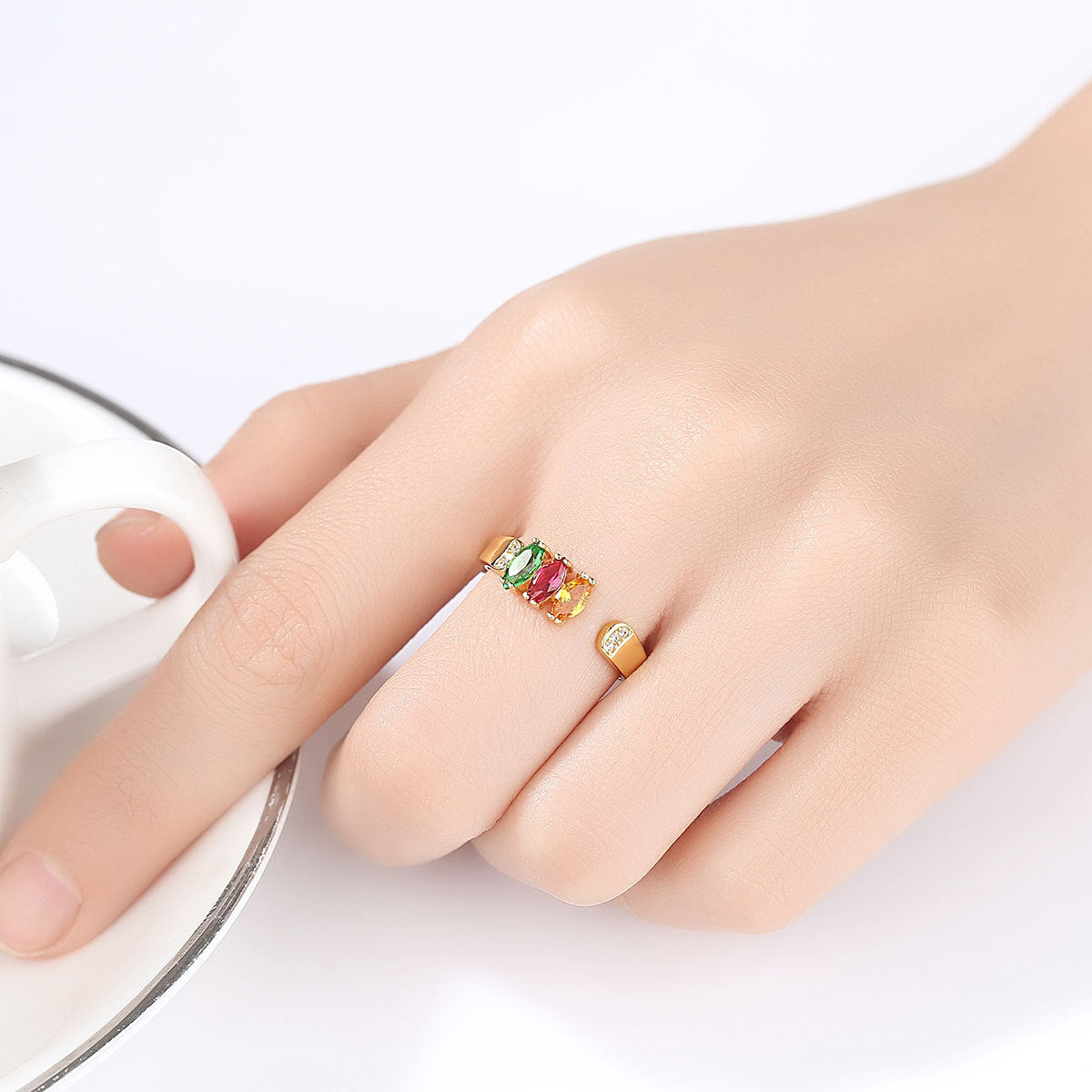 Silver Jewelry Red Yellow And Green Three-color Zircon