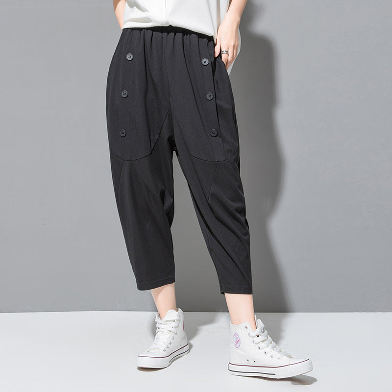 Lun Trousers Women Elastic Waist Loose Large Size