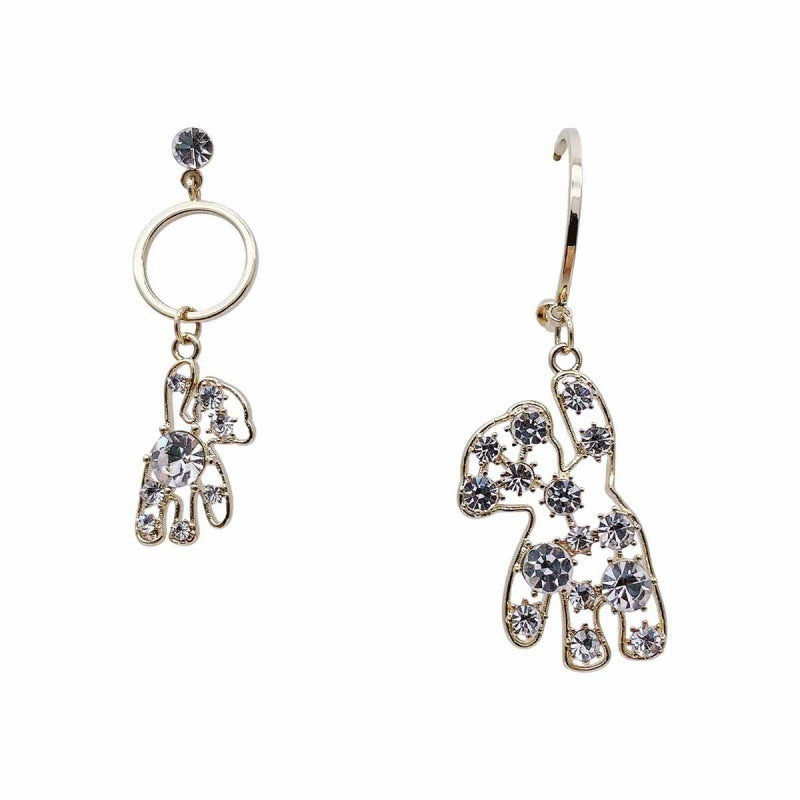 Super Cute Bear Asymmetric Full Diamond Earrings