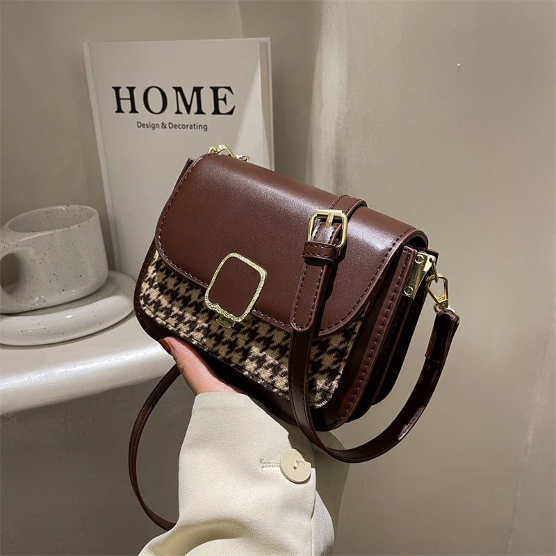 Ladies Houndstooth Fashion Messenger Small Square Bag