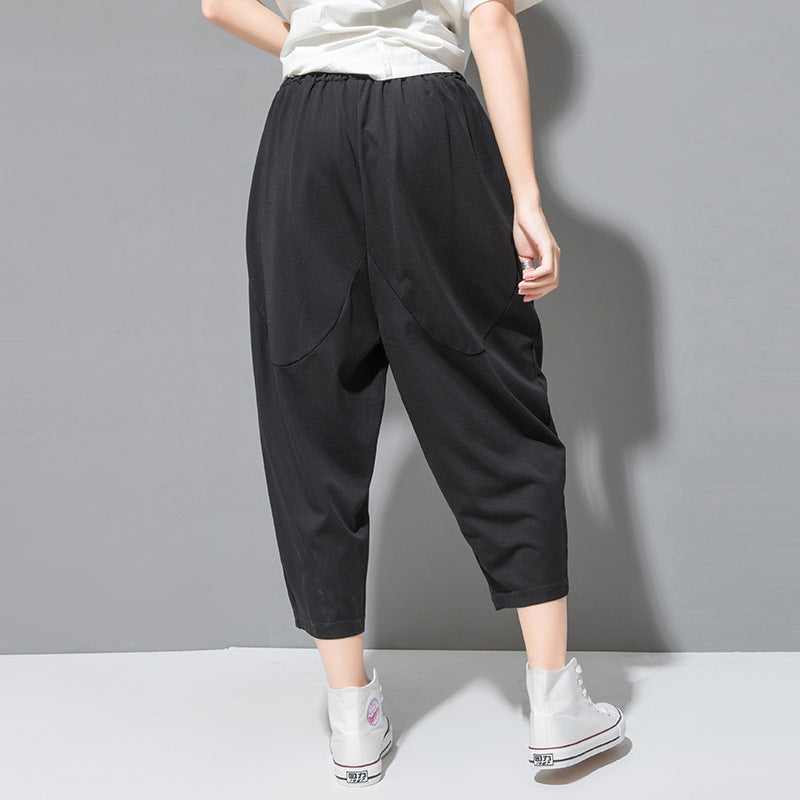 Lun Trousers Women Elastic Waist Loose Large Size