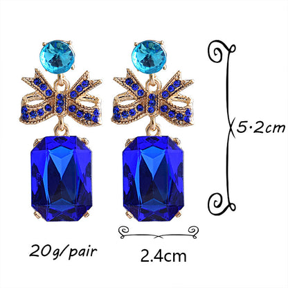 European And American Fashion Earrings Bowknot Rhinestone Metal