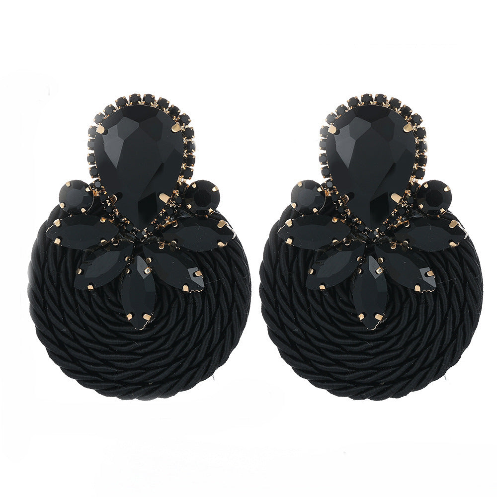 Exaggerated Retro Inlaid Rope Round Discs Creative Simple Earrings