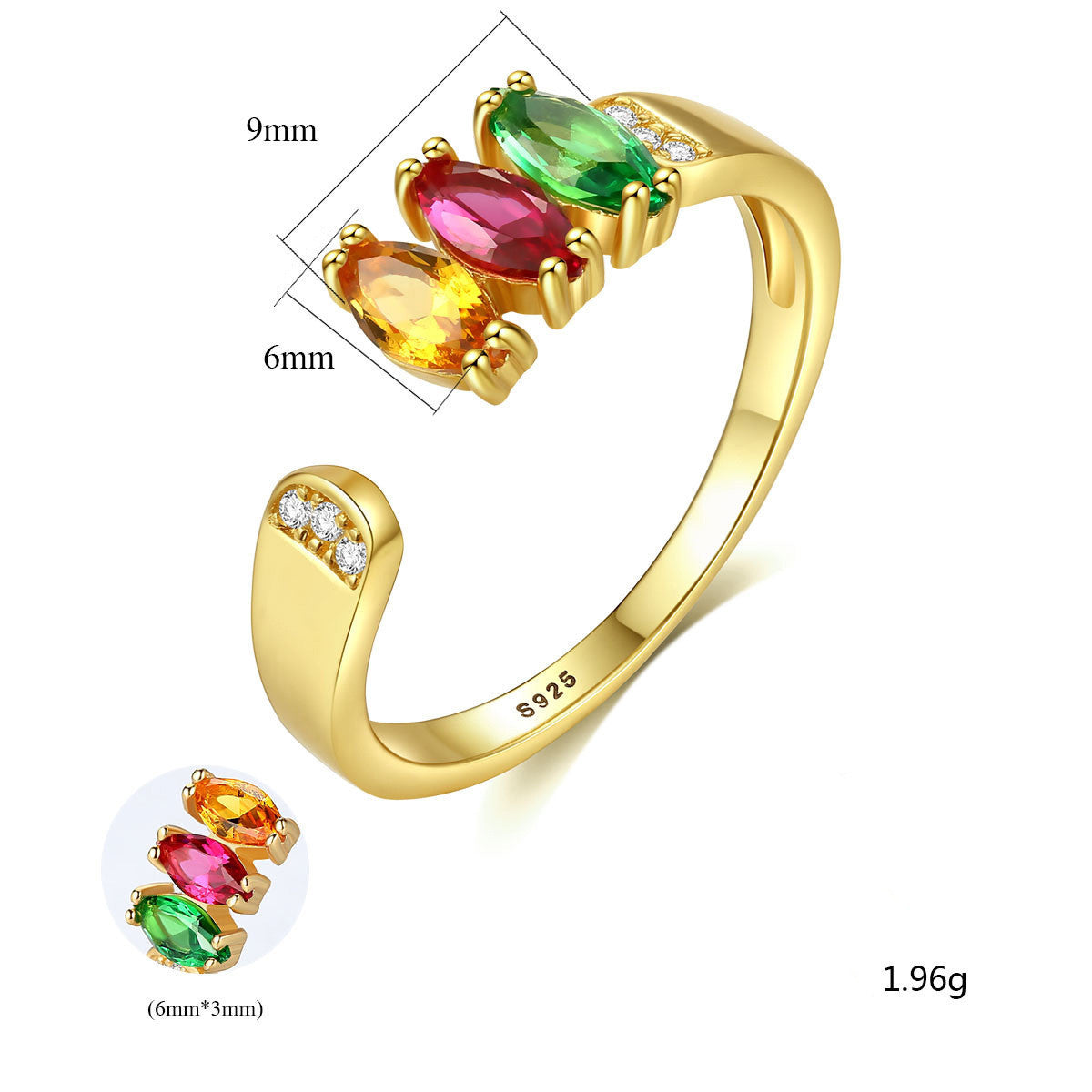 Silver Jewelry Red Yellow And Green Three-color Zircon