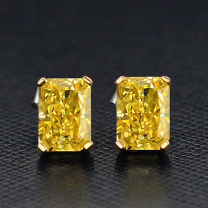 New S925 Sterling Silver Yellow Diamond Stud Earrings Ice Flower