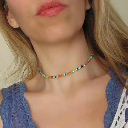 Fashion Handmade Beaded Colorful Rice Bead Necklace