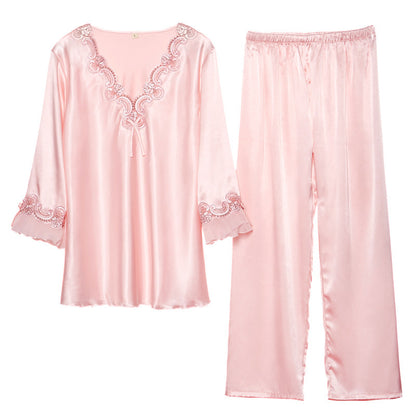 Women's Silk Solid Color Loungewear Robe Set