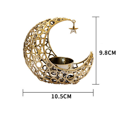 Light Luxury Crescent Moon Star Moon Black Gold Metal Candle Holder Modern Romantic Wedding Christmas Candle Cup Home Decor