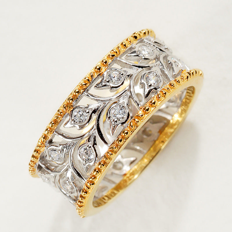 Silver Two-tone Gold-plated Zircon Inlaid Ring Women