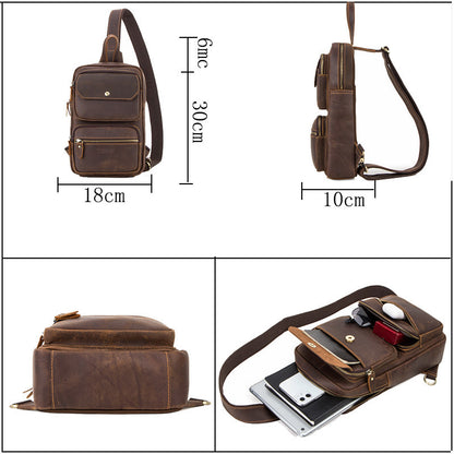 Cowhide Trend Leather Men's Chest Bag Multifunctional Diagonal