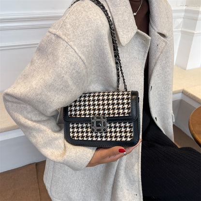 Textured Ladies Bag Retro Checkered Lock