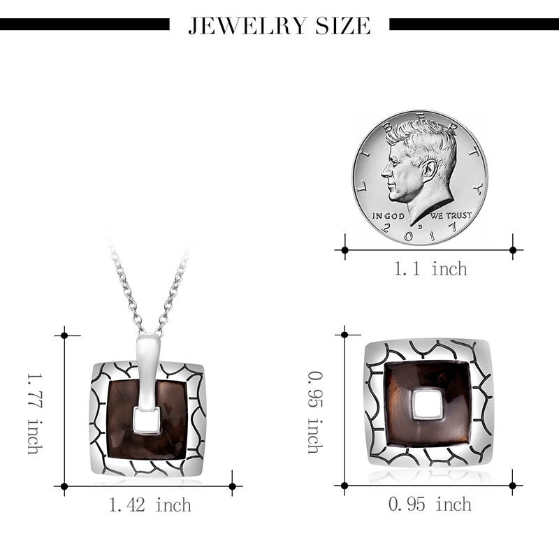 Fashion Retro Square Pendant Necklace Earrings