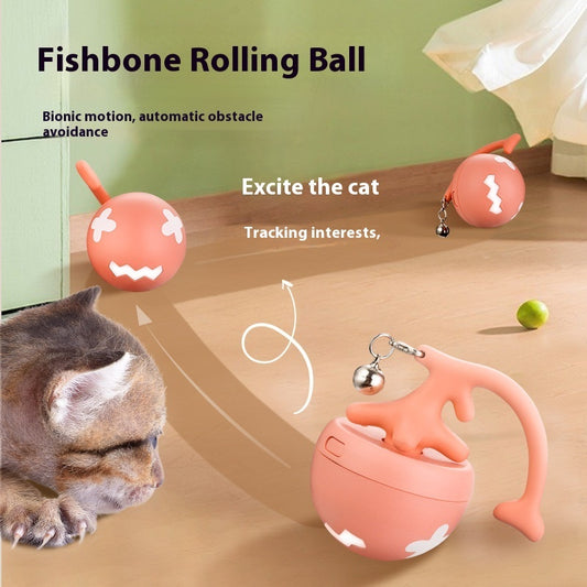 Pets Cat Toys Fishbone Rolling Ball USB Electric Cat Teasing Ball Pet Products