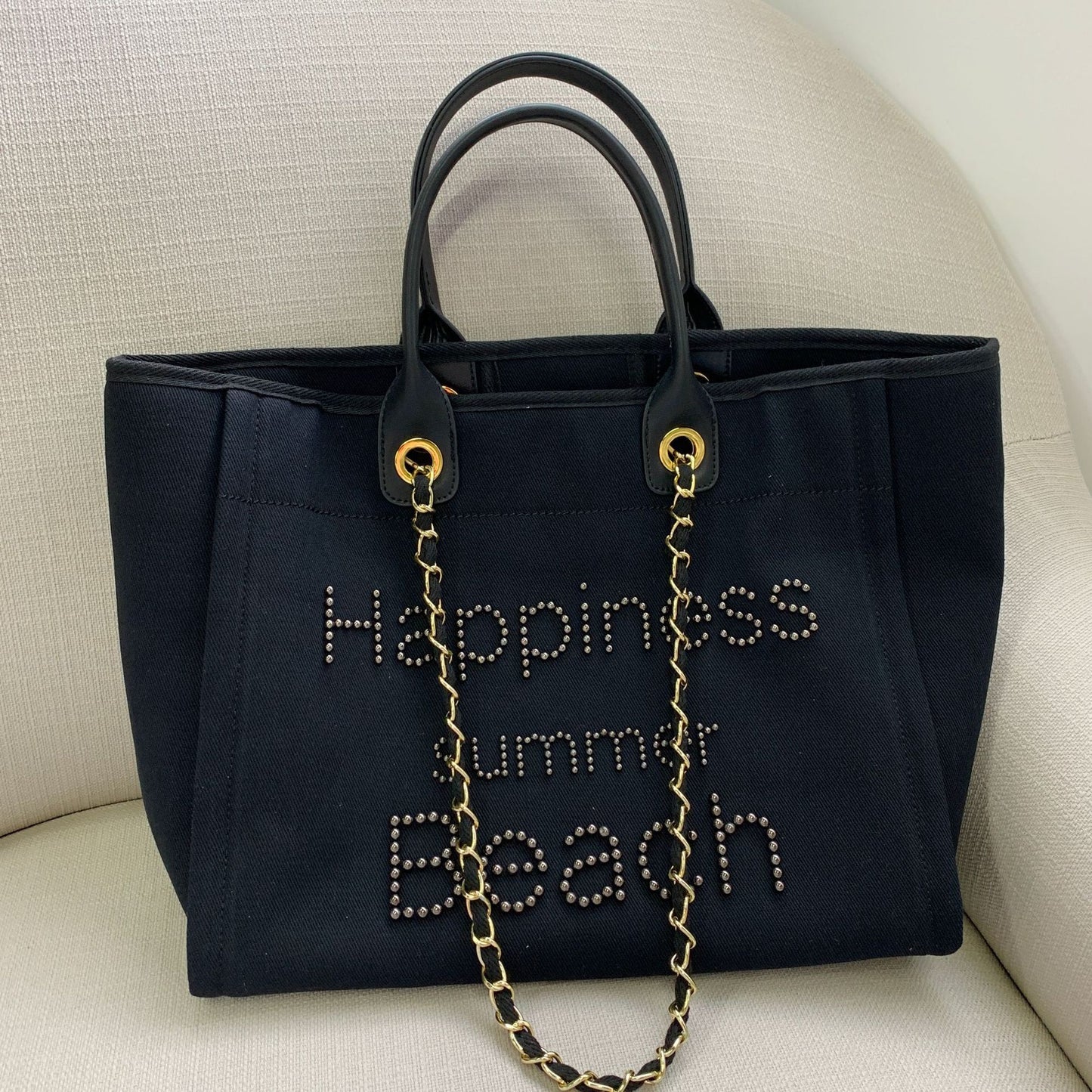 Small Fragrant Canvas With Leather Hand Chain Pearl Beach Bag