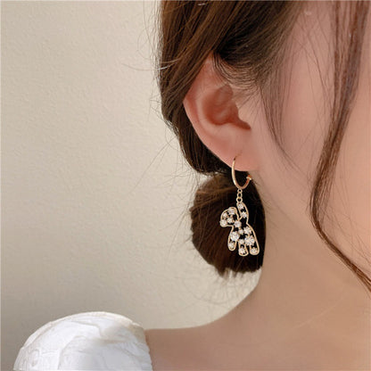 Super Cute Bear Asymmetric Full Diamond Earrings