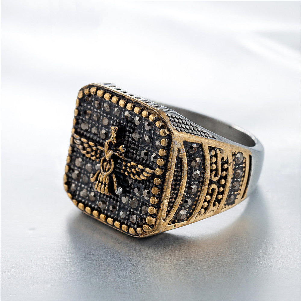 Personality Vintage Diamond Men's Titanium Steel Ring