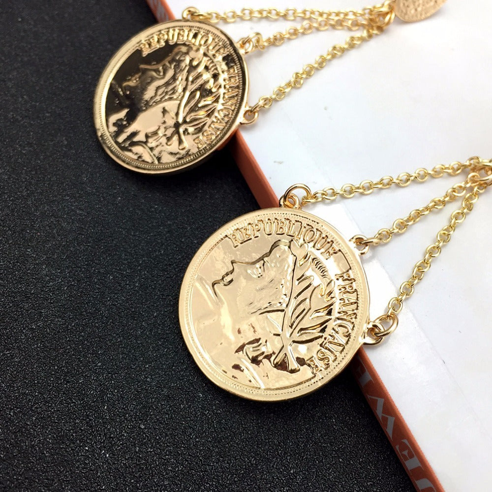 Portrait Coin Earrings European And American Fashion Retro Style