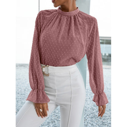 Dot Lotus Leaf Long-sleeved Round Neck Pullover Shirt