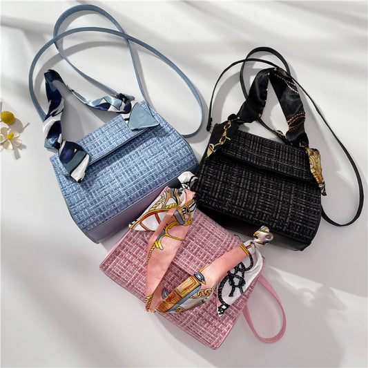 Ladies Summer New Fashion Plaid Silk Scarf Portable Shoulder Bag