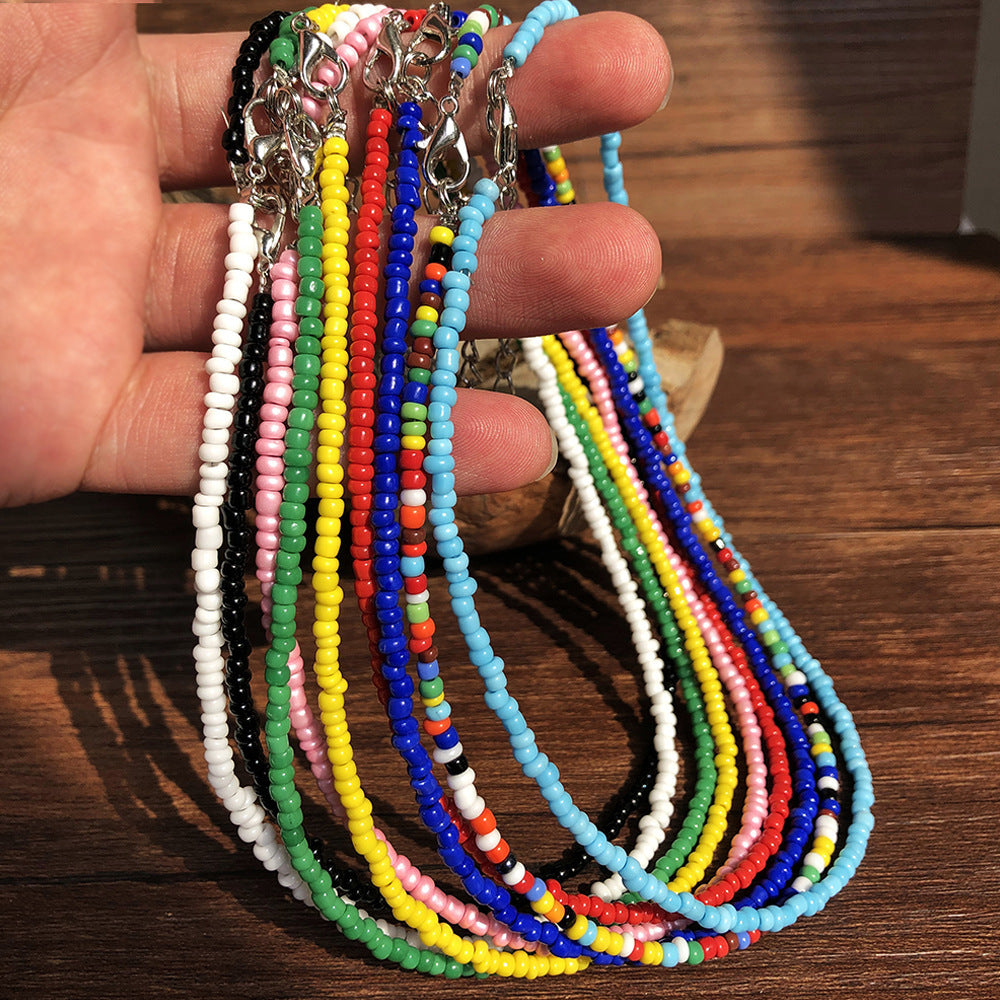 Fashion Handmade Beaded Colorful Rice Bead Necklace